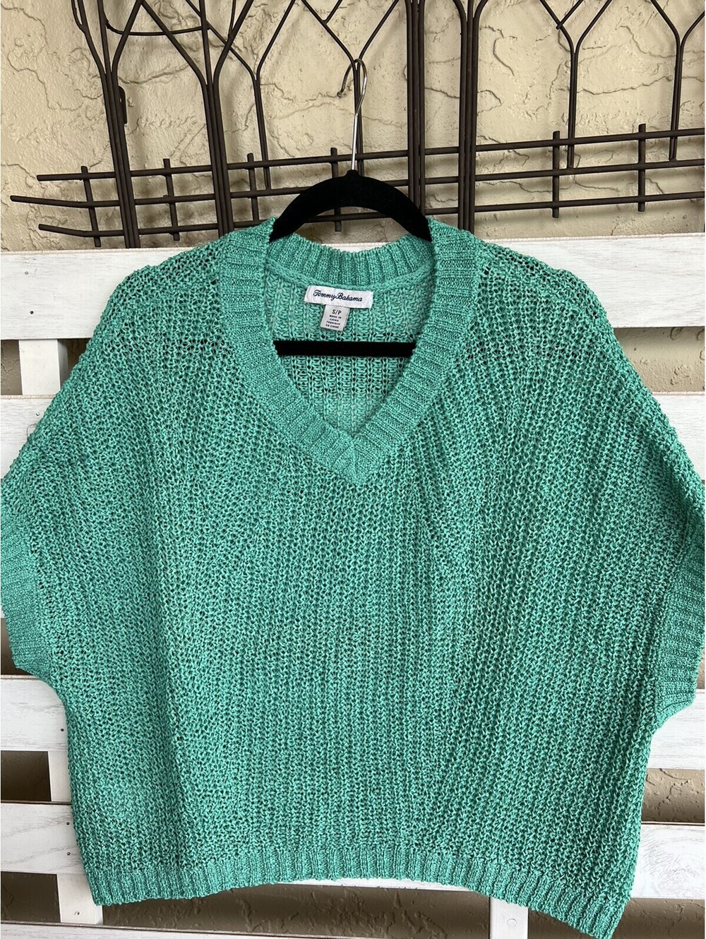 Tommy Bahama Shirt Women Sz Small Green Crochet See Through Knit Top
